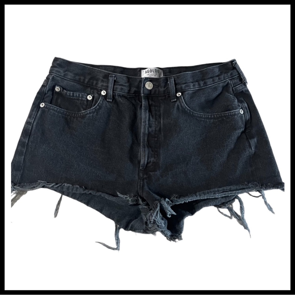 Agolde Parker Cutoff Black Distressed Denim Jean Shorts